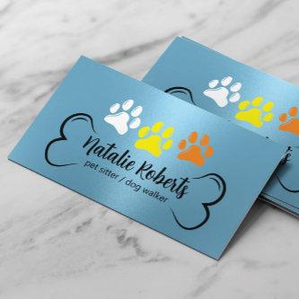 Pet Sitting Dog Walker Cute Color Paws Modern Blue