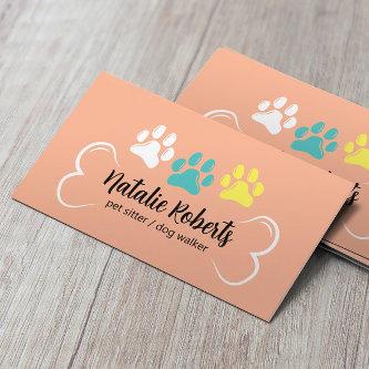 Pet Sitting Dog Walker Cute Paws Peach Color