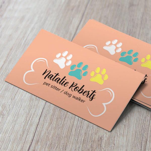 Pet Sitting Dog Walker Cute Paws Peach Color