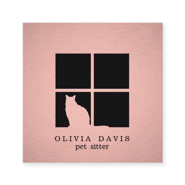 Pet Sitting Services Pink Rose Gold Faux Metallic Square
