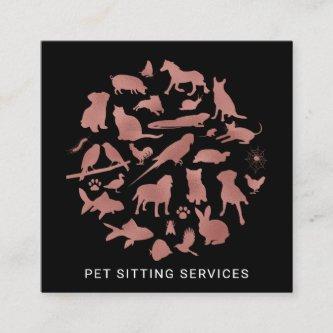 Pet Sitting Services Rose Gold & Black Square