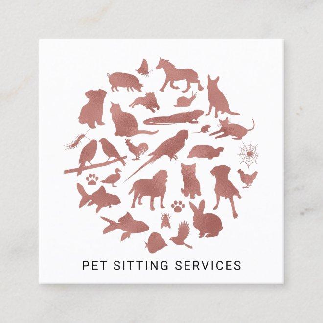 Pet Sitting Services Rose Gold & White Square