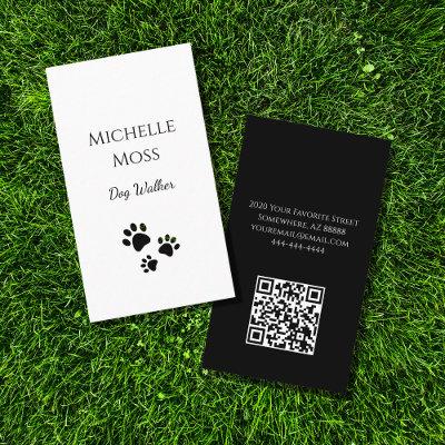 Pets Paw Prints QR code Black White Dog Walker