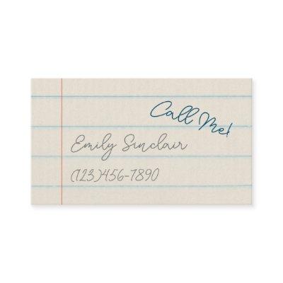 Phone Number Call Me Contact Card On School Paper