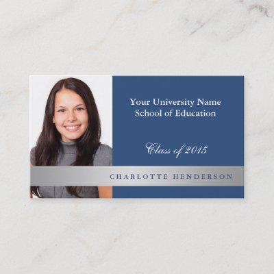 Photo blue graduation formal networking student calling card