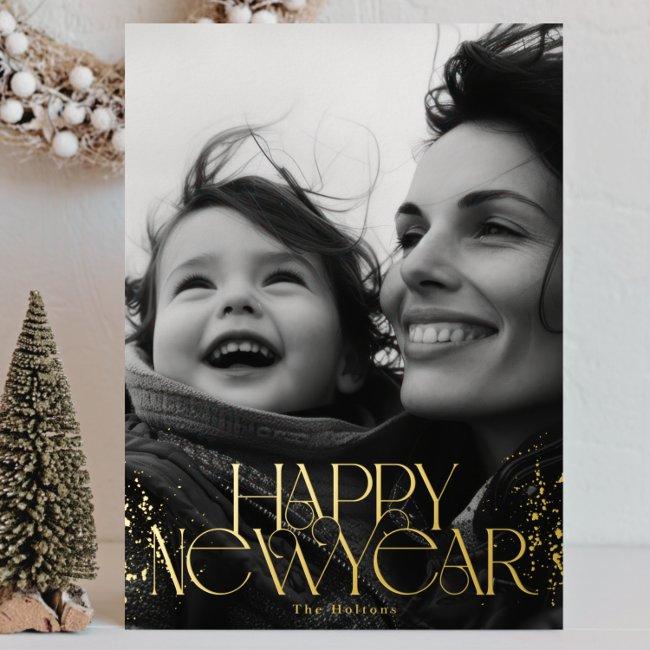 Photo Gold Happy New Year 2025 Foil Holiday Card