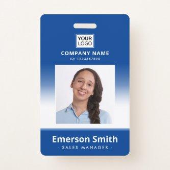 Photo logo blue gradient employee name title id badge