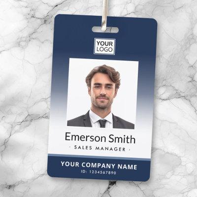 Photo logo dark blue gradient modern employee id badge