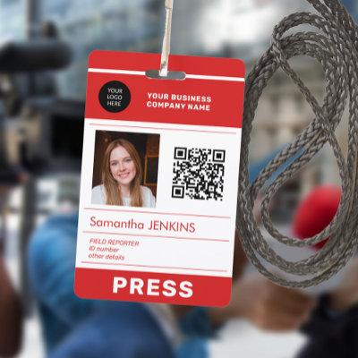 Photo logo QR CODE press pass ID Badge