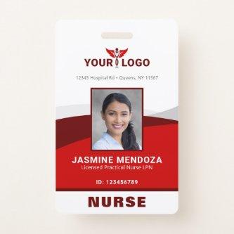 Photo Logo Red Template Employee Name Nurse ID Badge