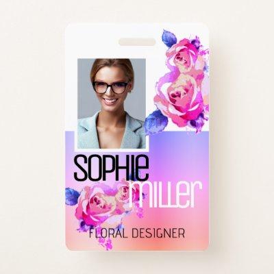 Photo Name Template Rainbow Ombre Flowers Roses  Badge
