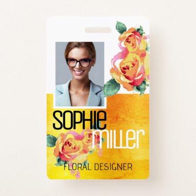 Photo Name Template Yellow Orange Flowers Roses  Badge