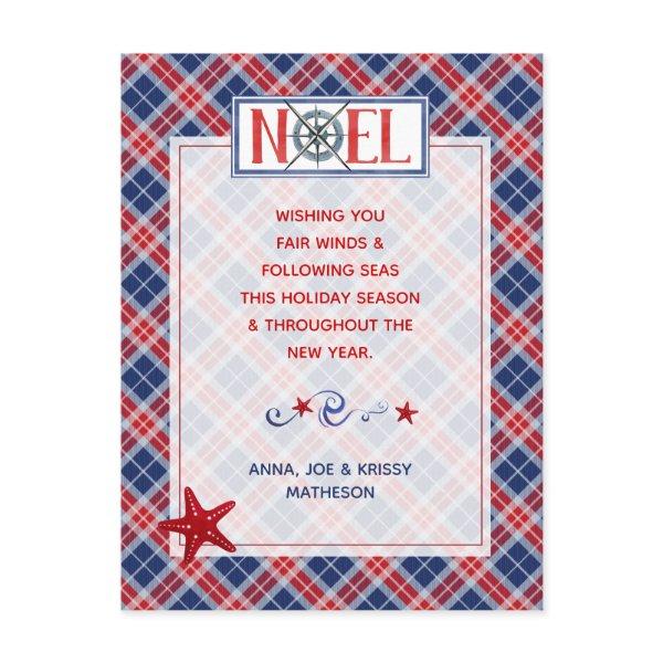 Photo NOEL Nautical Fair Winds Red Plaid Holiday Postcard