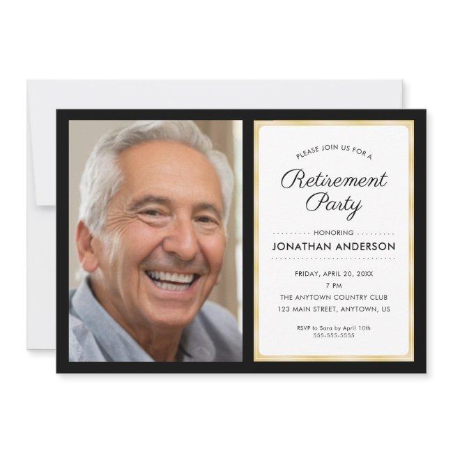 Photo Retirement Party | Black and Gold Invitation
