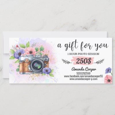 Photo session gift card Photography Gift Certific