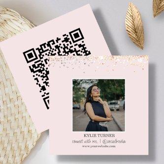 Photo Social Media | Blush Pink Glitter | QR Code Square