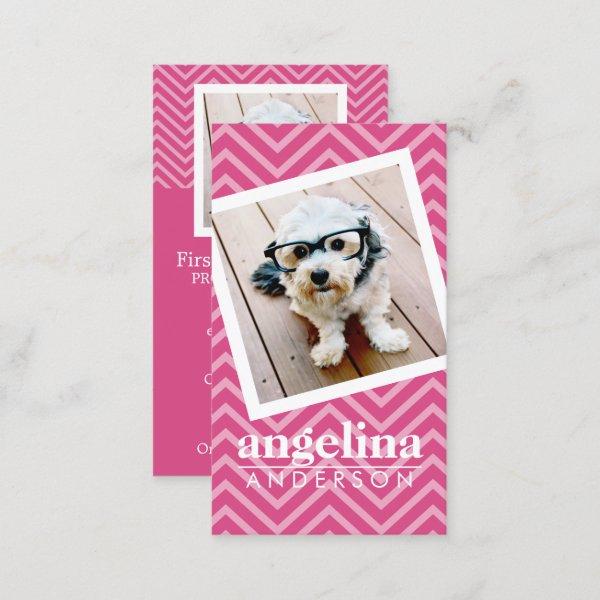 Photo with Hot Pink Chevron Pattern Custom Name