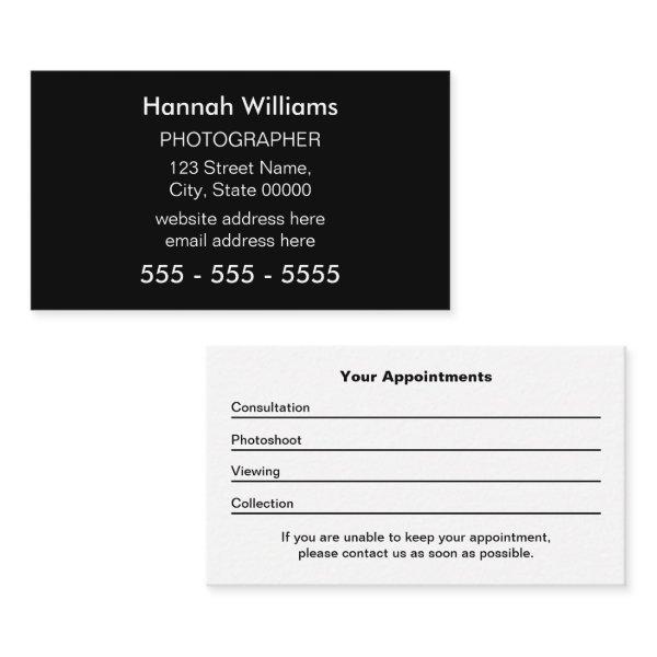 Photographer Black White Appointment Card