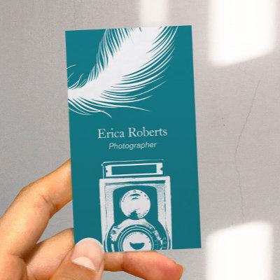 Photographer Camera & Feathers Modern Teal
