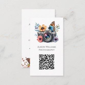 Photographer Floral Butterfly Camera Watercolor QR
