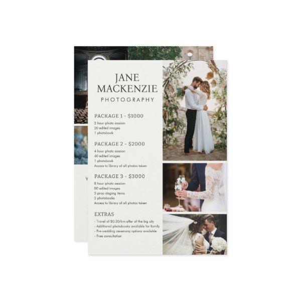 Photographer Price List and Services Postcard