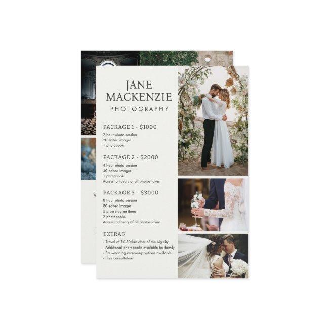 Photographer Price List and Services Postcard