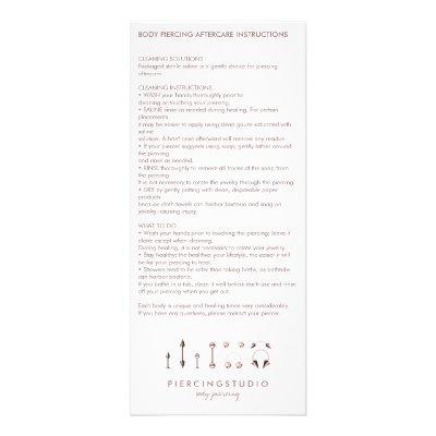Piercing Sterling Jewelry Aftercare Instruction Rack Card