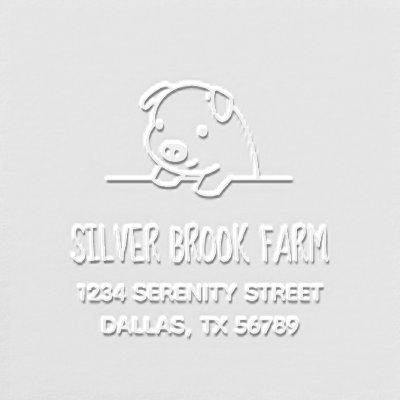 Pig Peeking out Farm Business Address Embosser