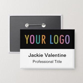 Pinback Button Name Badge with Logo Black Name Tag