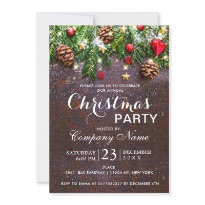 Pine Cone Rustic Corporate Company Christmas Party Invitation