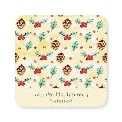 Pine Cones and Holly Christmas Pattern Square