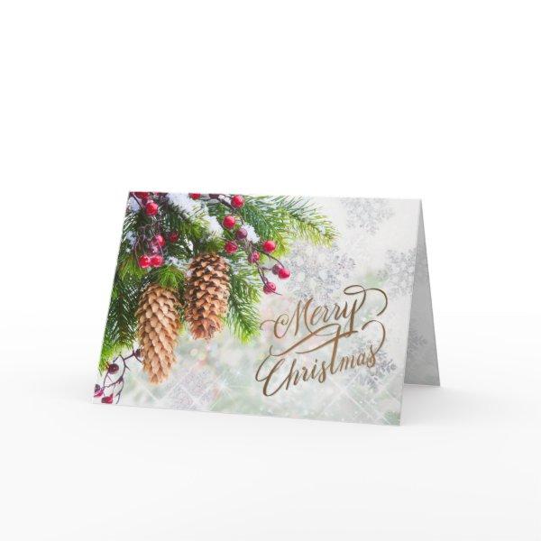 Pine Cones Red Berry Merry Christmas Card