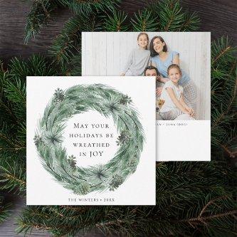 Pine Tree Wreath Family Photo Holiday Card