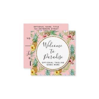 Pineapple & Hibiscus Flowers Watercolor Tropical Square