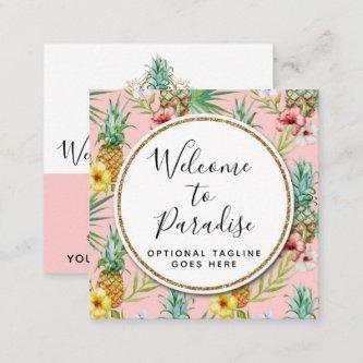 Pineapple & Hibiscus Flowers Watercolor Tropical Square