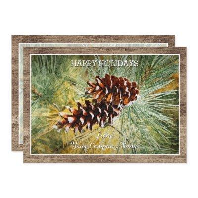Pinecone Pine Tree Needles Greenery Watercolor Holiday Card