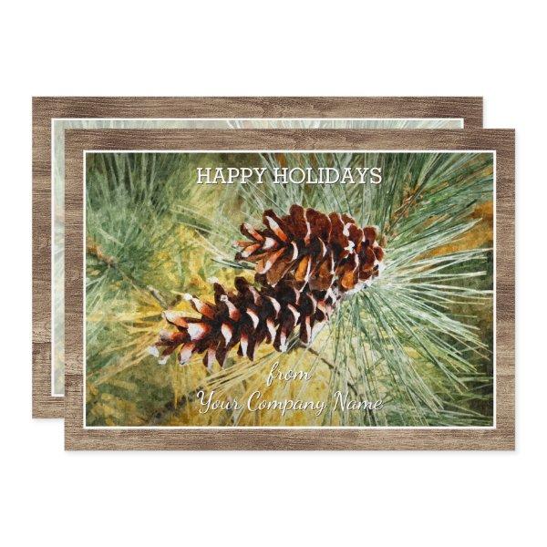 Pinecone Pine Tree Needles Greenery Watercolor Holiday Card