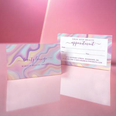 Pink Abstract Iridescent Holographic Beauty Artist Appointment Card