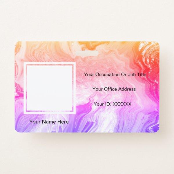 Pink Agate Art Photo Text Templates Employee Badge