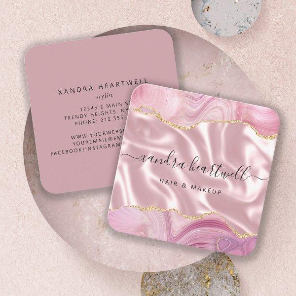Pink Agate Gold Glitter Luxury Rounded Corners Square