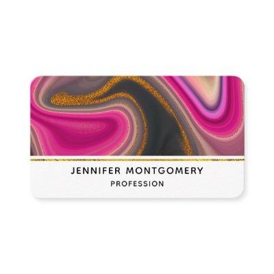Pink and Black Abstract with Gold Swirls