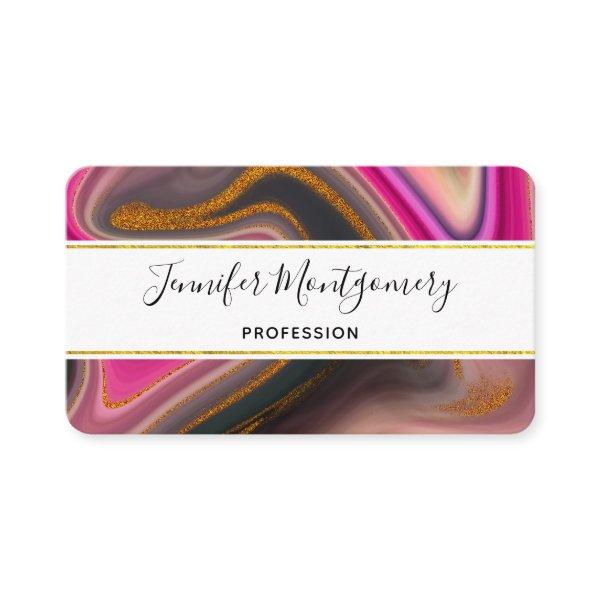 Pink and Black Abstract with Gold Swirls