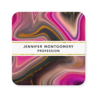 Pink and Black Abstract with Gold Swirls Square