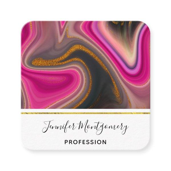 Pink and Black Abstract with Gold Swirls  Square