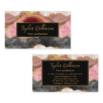 Pink and Black Faux Glitter Sequins Agate