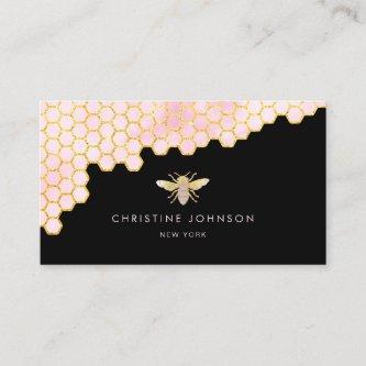 pink and faux gold foil bee on black