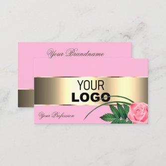 Pink and Gold Decor Cute Rose Flower with Logo