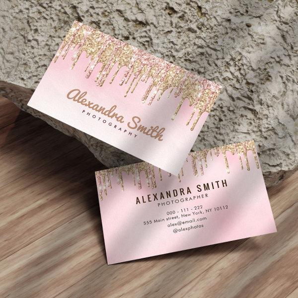 pink and gold glitter drip script photography