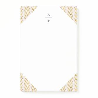 Pink and Gold Leaf Monogrammed Post-it Notes