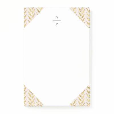 Pink and Gold Leaf Monogrammed Post-it Notes